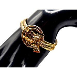 RARE Vintage CORO PEGASUS signed Stretch Bracelet pearls bow rhinestone gold pl